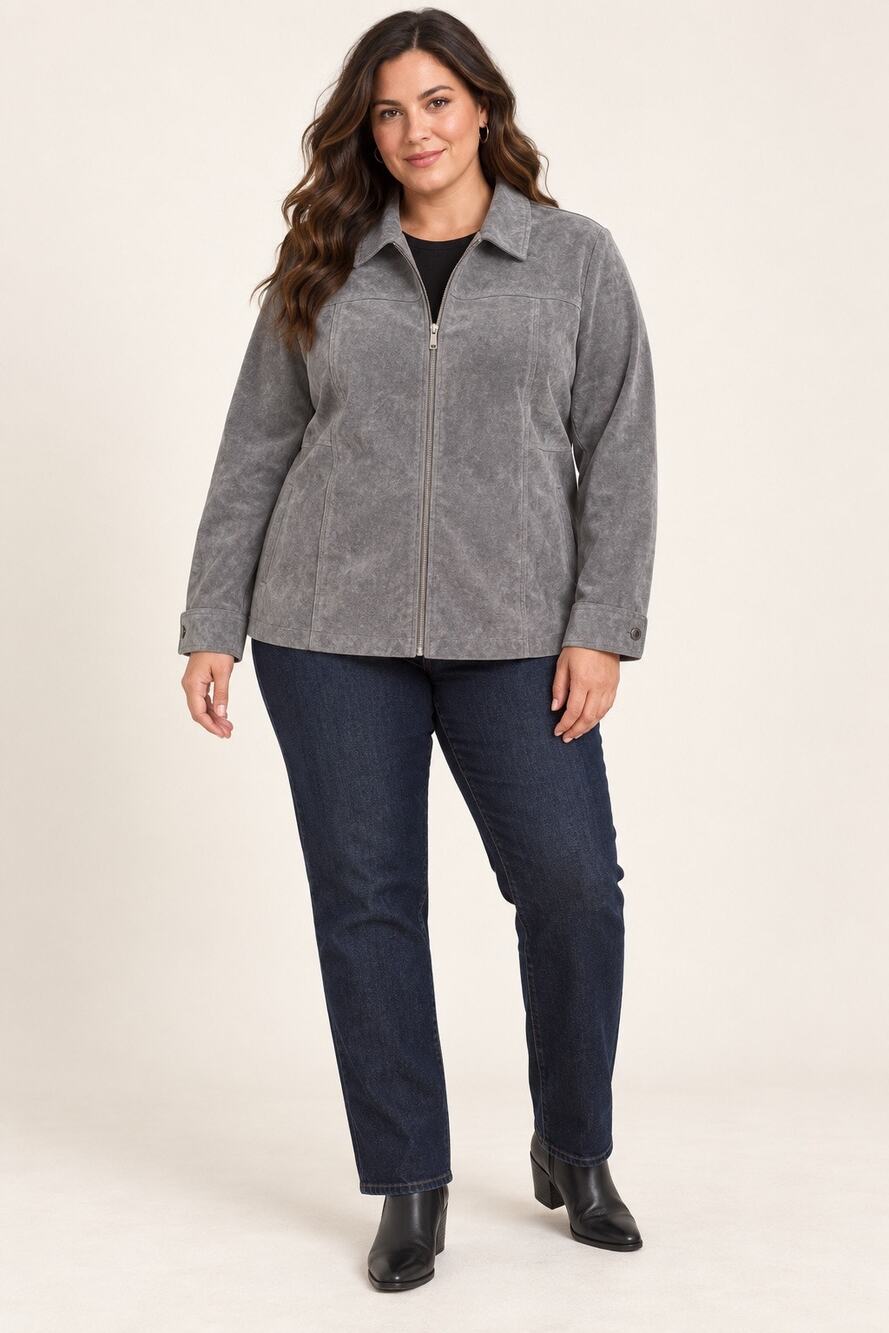 CJ Banks Gray Faux Suede Full-Zip Jacket Plus Size 1X